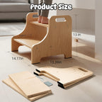 Toddler Step Stool for Kids, Toddler Kitchen Stool Helper with Handles & Non-Slip Pads, Wooden 2-Step Stool for Toddlers for Bathroom Sink, Potty Training, Kitchen & Bedroom 300lbs Capacity(Natural)