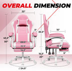 Auto Dynasty Ergonomic Gaming Chair, High-Back Office Chair w/Adjustable Lumbar Support, Linkage Armrest, Headrest & Footrest, 350LBS Recliner Swivel Computer Game Racing Chair, Pink/White