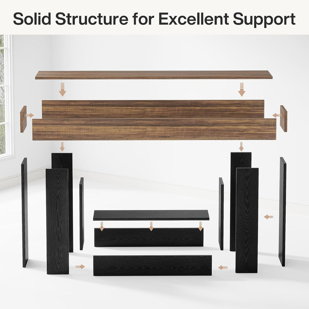 Tribesigns 63" Console Table, Farmhouse 2-Tier Entryway Table with U-Shaped Base, Narrow Long Wood Behind Couch Table for Living Room, Hallway, Foyer, Dark Brown & Black