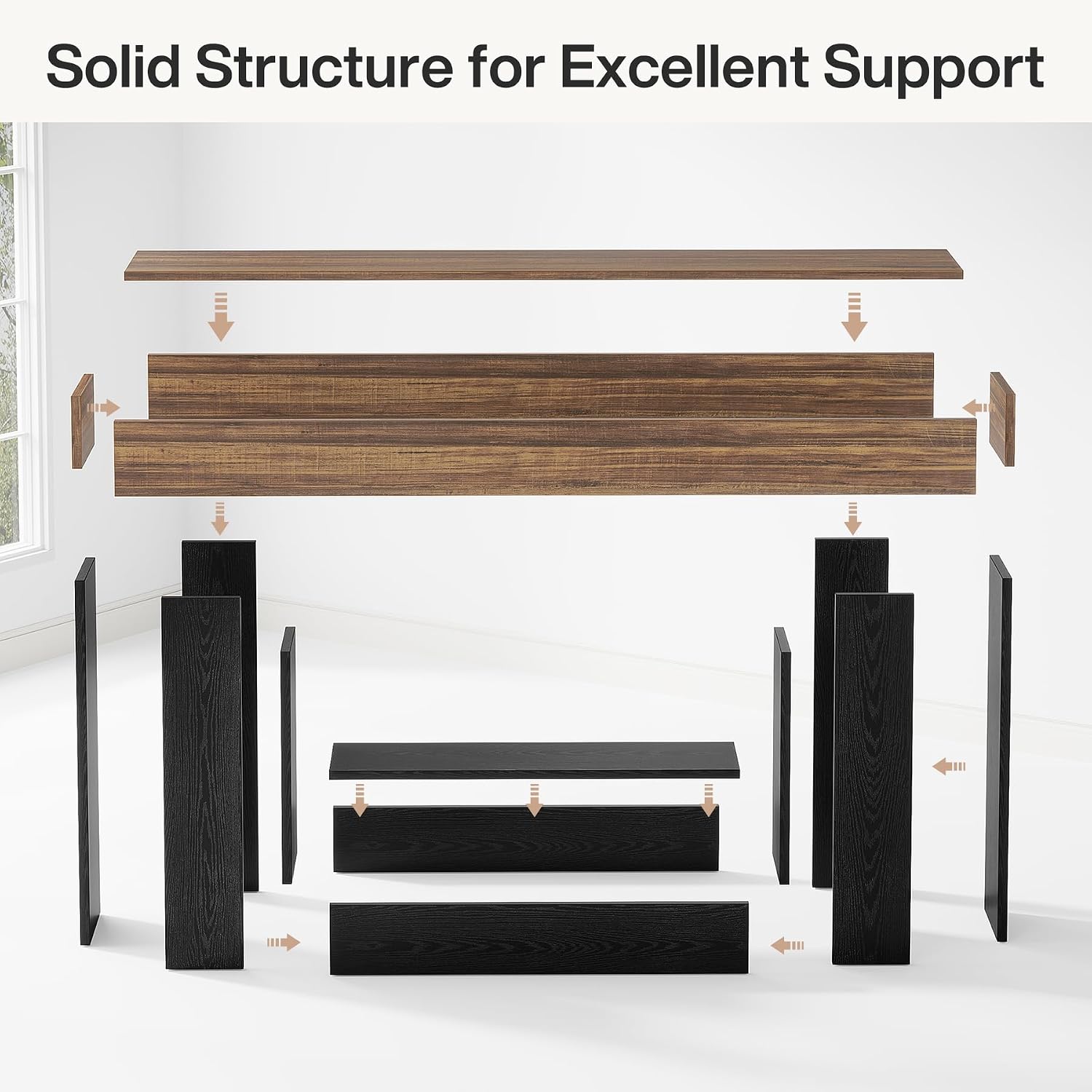 Tribesigns 63" Console Table, Farmhouse 2-Tier Entryway Table with U-Shaped Base, Narrow Long Wood Behind Couch Table for Living Room, Hallway, Foyer, Dark Brown & Black