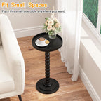 Drink Table，Slot Edge Round Small Side Table for Small Spaces, Round End Tables with Decorative Tray, Pedestal Martini Tables for Living Room, Bedroom, Sofa Couch, Corners (Black)