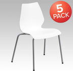 Flash Furniture Hercules Series Modern Plastic Stacking Event/Waiting Room Chairs, Ergonomic Lobby Chairs with Contoured Seats, Set of 5, White/Silver