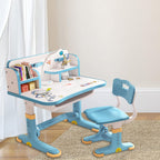 Kids Desk and Chair Set, Height Adjustable Children Study Desk, Golden Distance Preventing Myopia Design, Children Study Desk with Spacious Storage Drawer for Boys Girls School Home Study Tool (Blue)