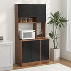 71" Large Kitchen Pantry Cabinet with Microwave Shelf, Wooden Tall Pantry Hutch with 3 Drawers, Adjustable Shelves, Farmhouse Kitchen Hutch Storage Cabinet for Dining Room (Walnut)
