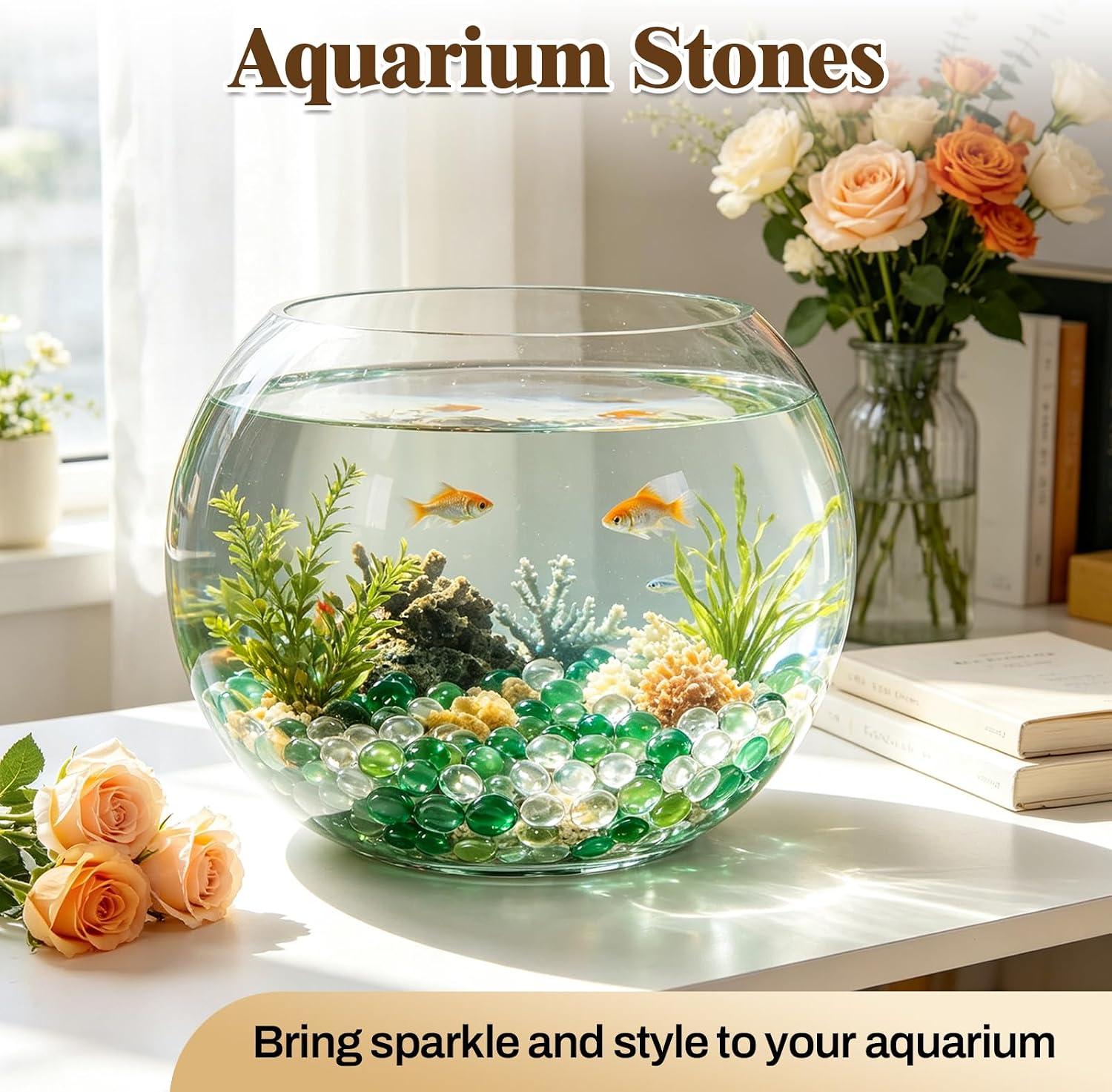 1.5 Lb Flat Glass Marbles for Vase - Mixed Green Glass Beads Vase Fillers - Decorative Glass Pebbles Gems for Vase, Aquarium, DIY Art Crafts and Home Decoration