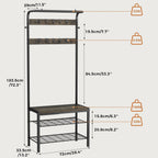 NEWBULIG Coat Rack, Hall Tree with Shoe Bench, 4-in-1 Entryway Organizer with 10 Hooks and Storage Shelf, Rustic Wood Entryway Bench for Mudroom, Living Room, Bedroom, Grey