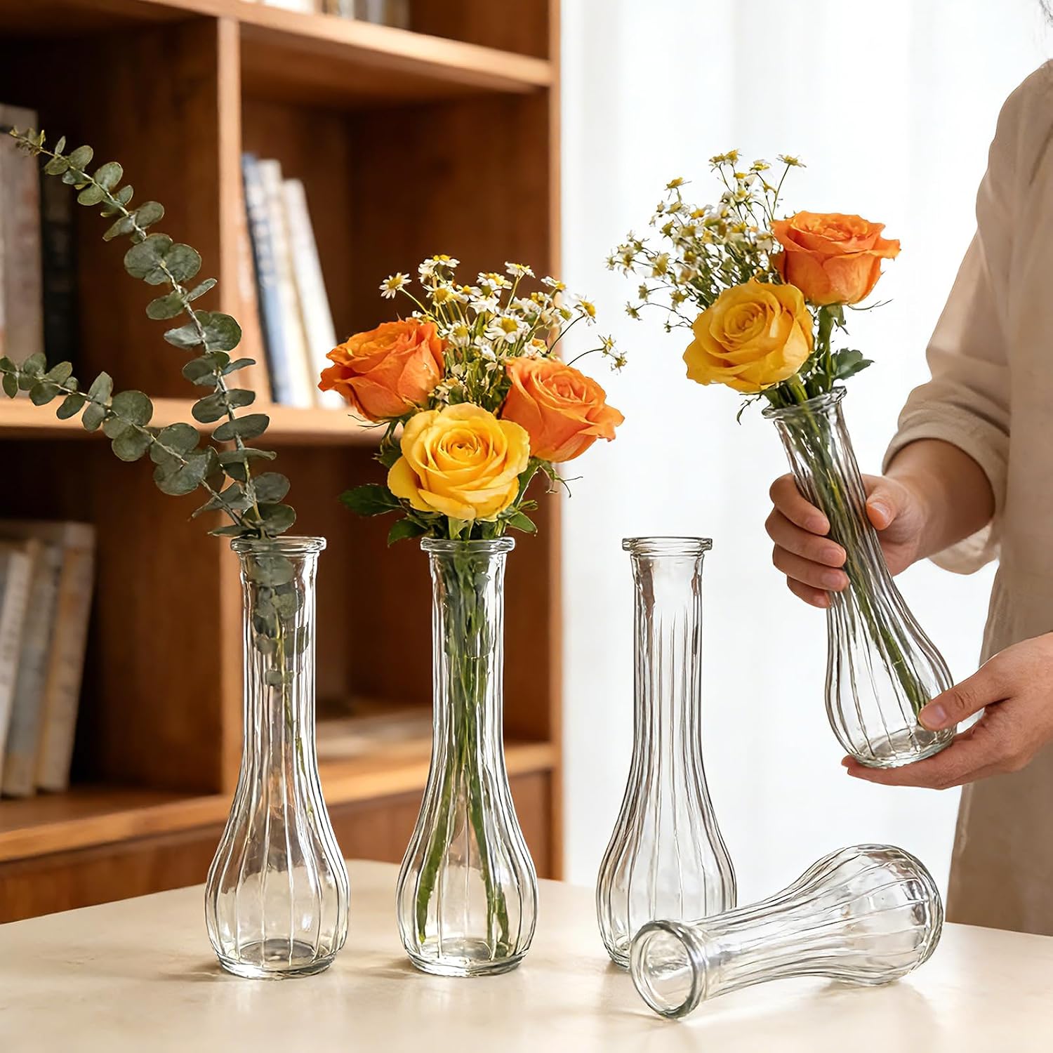 Glass Bud Vases for Centerpieces, 6 Pack Clear Small Flower Vases for Wedding Decorations and Indoor Home Decor, Hurricane Candle Holder for Table Shelf, Party