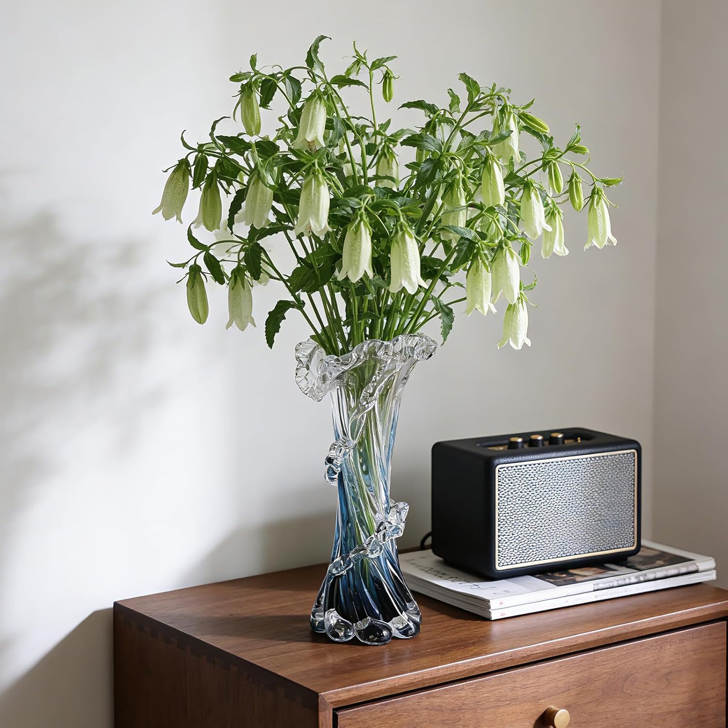 Hand Blown Blue Glass Vase, Unique Art Beautiful Ocean Glass Vase for Coastal Home Decor, Coffee Table, Living Room, Office Decor - 11.8" H(Large)