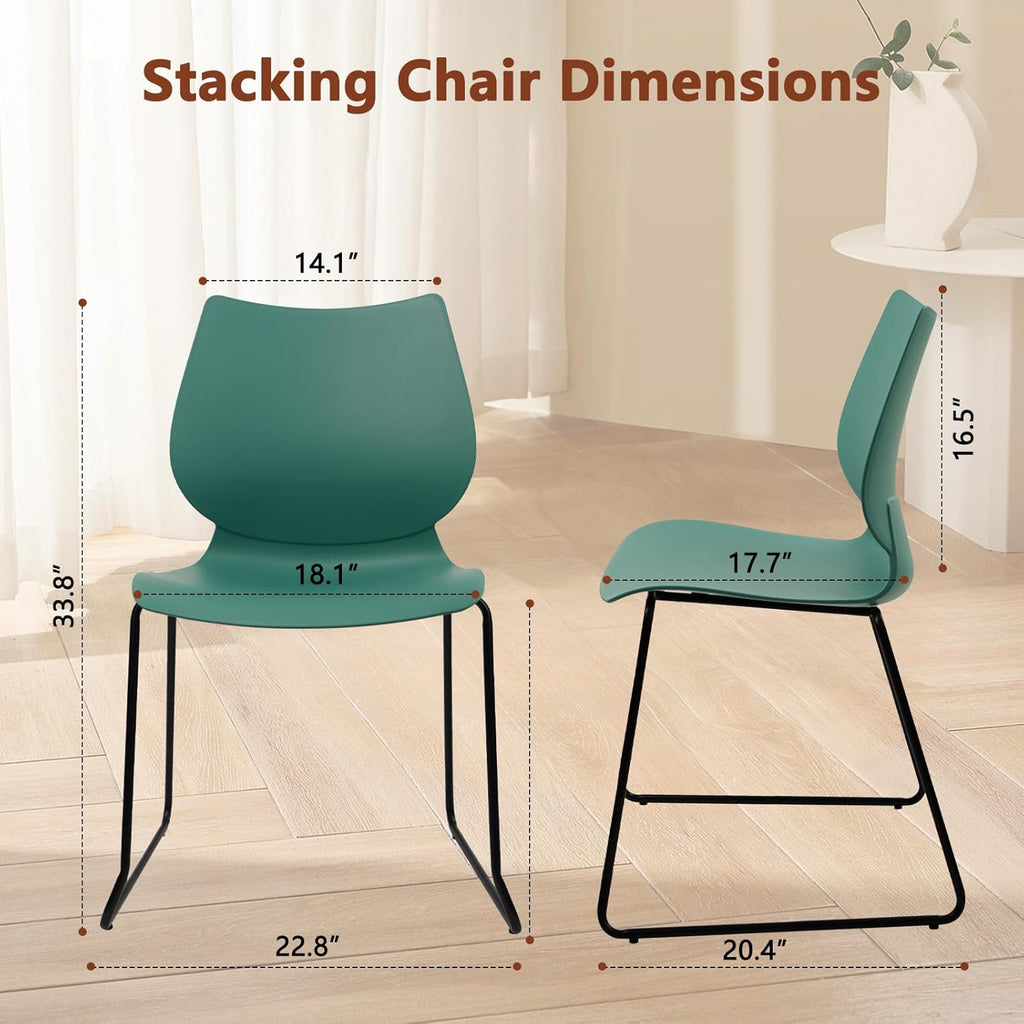KLASIKA Stacking Chairs, Stackable Waiting Room Chairs, Conference Chair with Back & Church Chairs No Wheels with Metal Legs, Suitable for Offices Conference Training Waiting Room Set of 4, Green