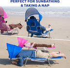 Romswi 2PK Folding Tanning Beach Chair with Face Hole & Canopy Shade, 5-Position Reclining Sun Lounger, Portable Face Down Tanning Chair with Arm Holes & Side Pocket for Beach, Pool & Patio,Royal Blue