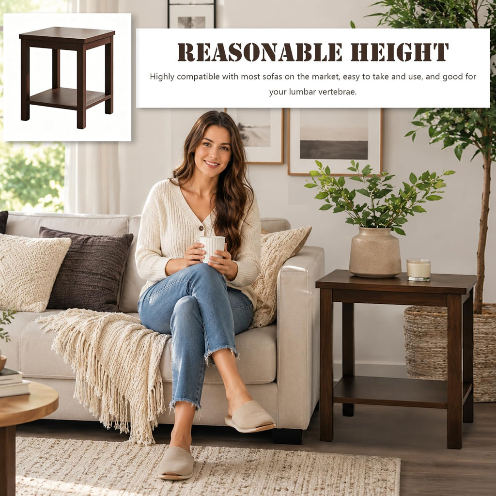 YUNMUARIY-Living Room Side Table,Walnut End Tables,Wood Side Table,Small Square Table for Small Space,13.77 Inches Wide Farmhouse End Tables for Hallway,Bedroom,Corners,Easy Assembly.