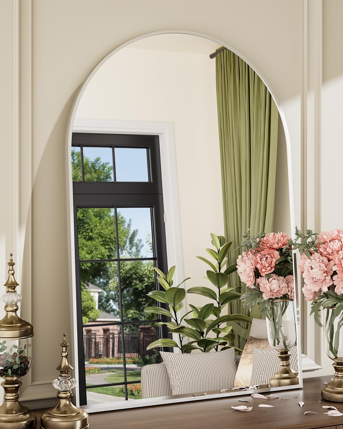 24x36 Inch Arched Bathroom Mirror, Wall Mounted Arch Vanity Mirror for Over Sink, Tempered Glass, Brushed Nickel Aluminum Frame, for Bathroom Bedroom Entryway Living Room