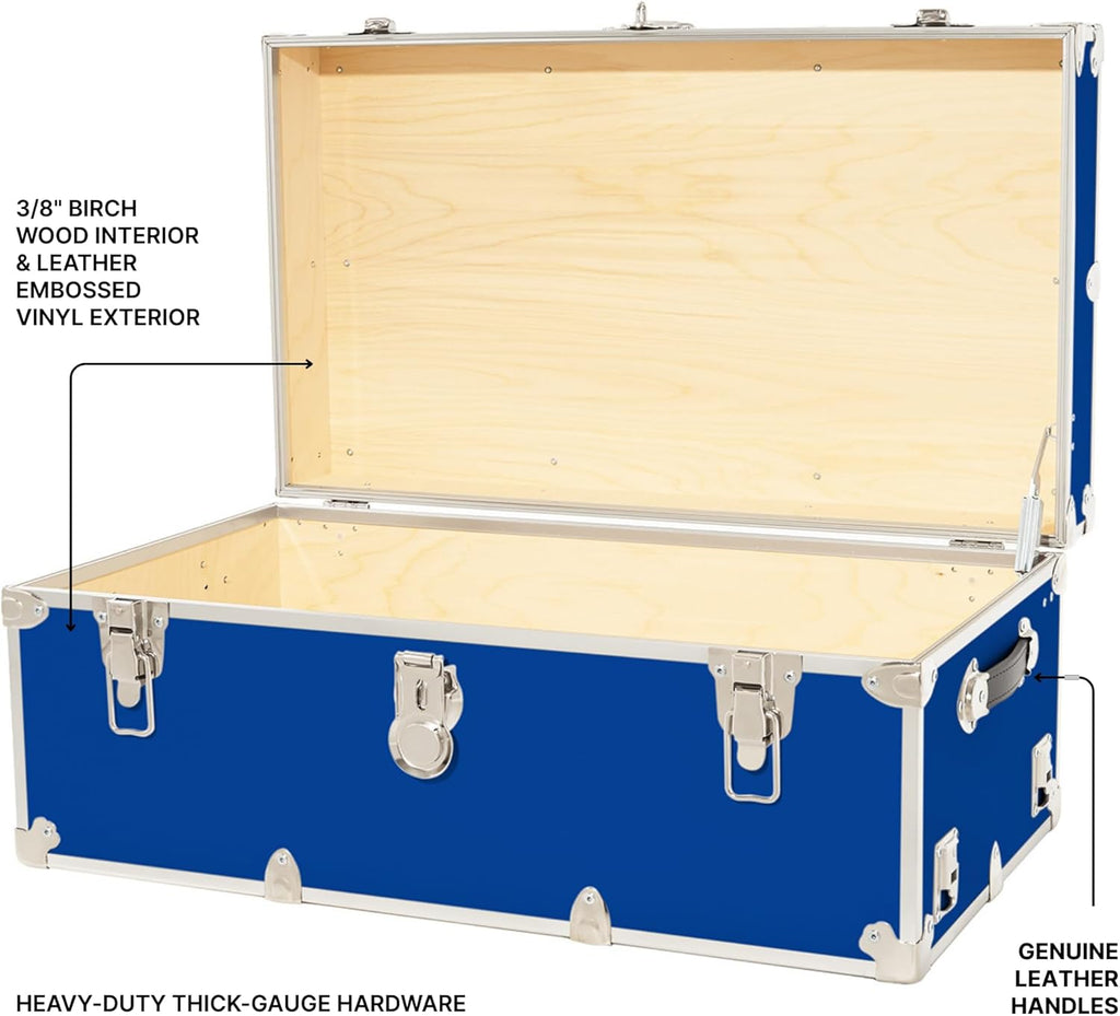 Rhino Trunk & Case Classic Camp & College Trunk with Wheels. 30"x17"x13", 1500+ lbs Capacity - Many Colors, Soft-Close Lid. Strong, USA Made Summer Camp Footlocker and Secure Dorm Storage Chest