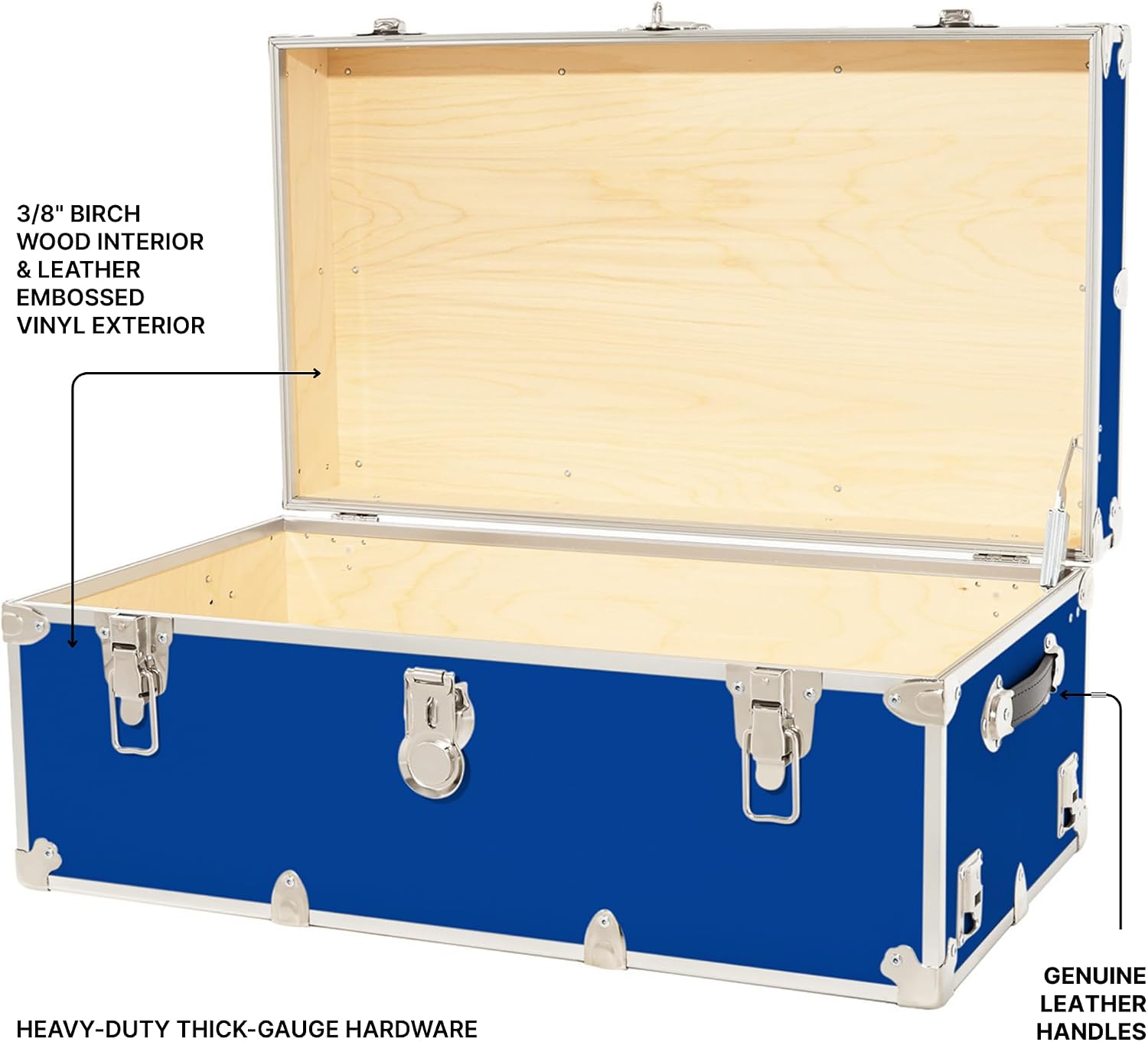 Rhino Trunk & Case Classic Large Trunk - 32"x18"x14", 1500+ lbs Capacity - Many Colors, Soft-Close Lid. Strong, USA Made Summer Camp Footlocker and Secure College Dorm Storage Chest