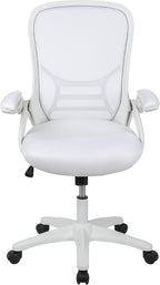 EMMA + OLIVER High Back White Mesh Ergonomic Swivel Office Chair with White Frame and Flip-up Arms