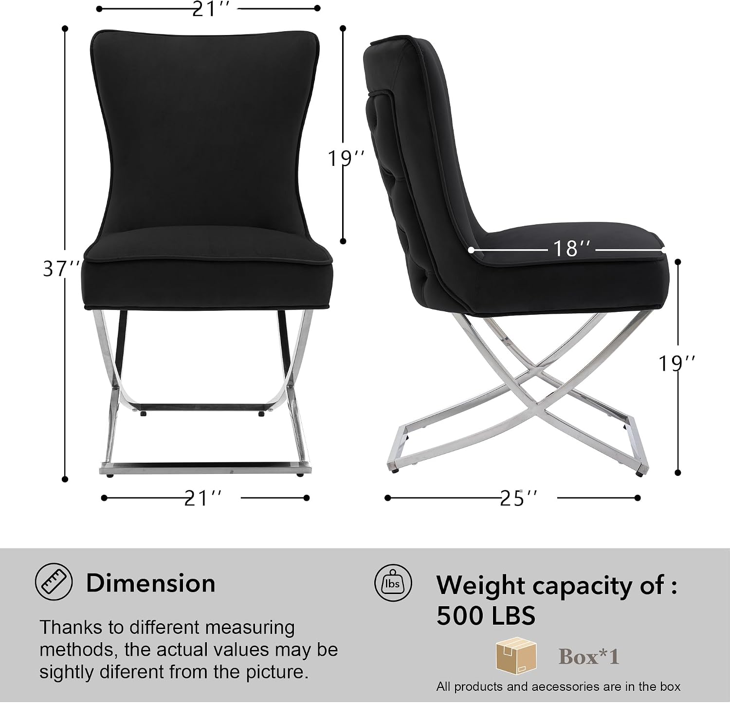 LOULENS Elegance Velvet Dining Chairs Set of 2, Luxurious Upholstered Tufted Dining Room Chairs, Glam Royal Velvet Accent Chairs with Stainless Steel Legs, Black