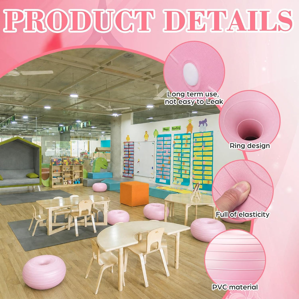2 Pack Inflatable Yoga Ball Chairs Classroom Office, 17.3 inch Donut Anti Slip Stability Exercise Balls, Portable Flexible Seating Adults, Duty PVC Balance Stools Fitness Core Training