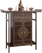 Meditation Shrine Buddhist Altar Table - Buddha Pooja Spiritual Prayer for Saints At Home Greek Altar Catholic Loved Ones Ancestral Counter for My Jesus Ofrenda Table,Walnut/47.2Inch