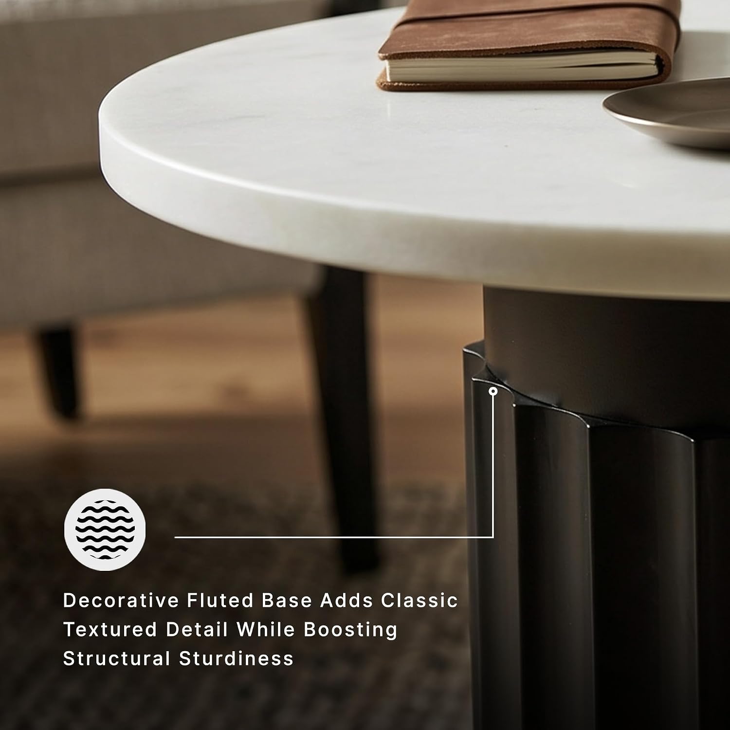 Signature Design by Ashley Wainstone Contemporary Accent Table wih Fluted Pedestal, White & Black