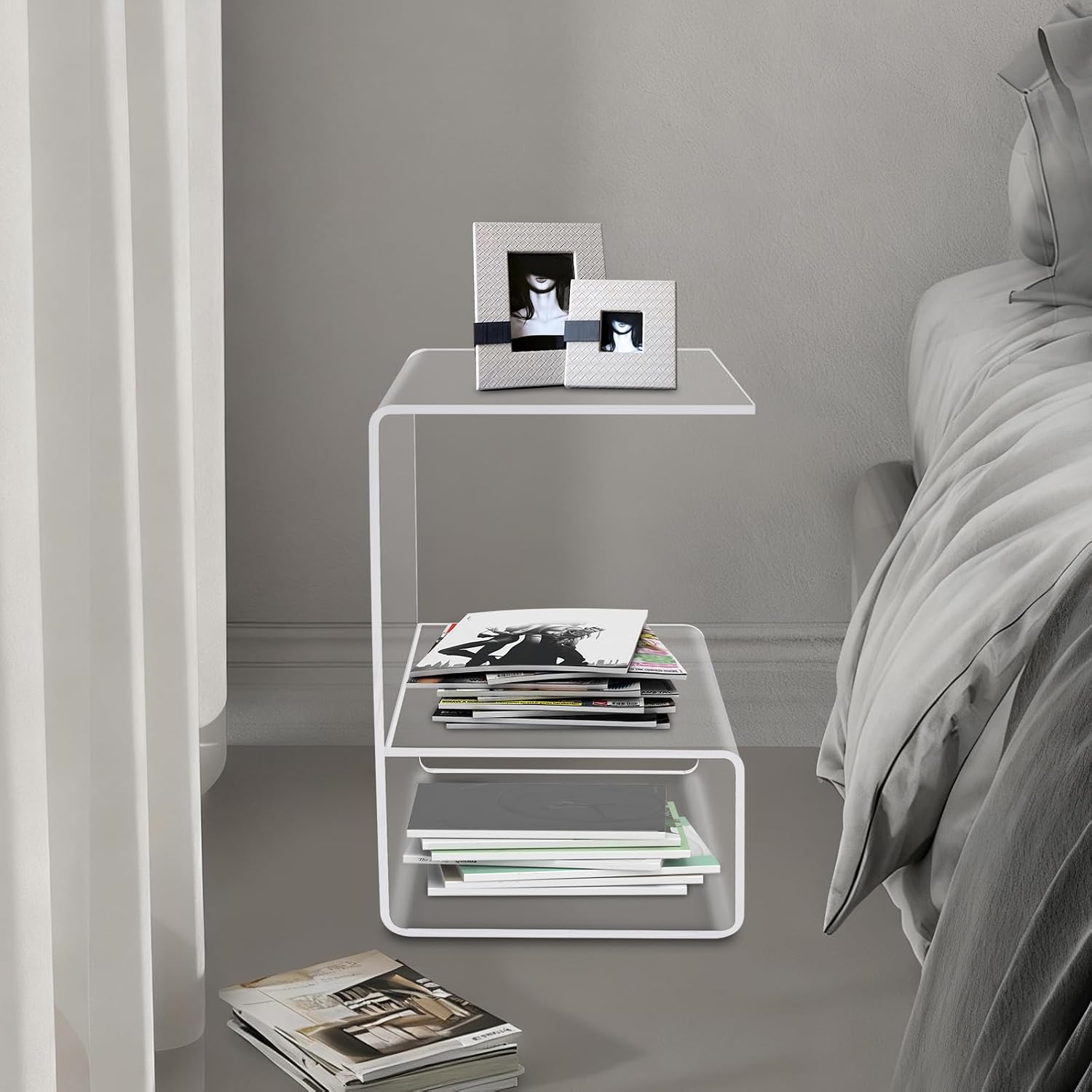 Modern Acrylic Side Table, 3-Tier End Table for Small Spaces, Clear Bedside Tables with 22lbs Capacity for Living Room, Bedroom, Bathroom, Apartment