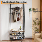 Jojoka Coat Rack Hall Tree with Shoe Storage Bench, 4-in-1 Entryway Organizer with 10 Hooks & 3-Tier Shoe Rack, Sturdy Metal Frame Freestanding Storage Unit for Hallway (Brown-Double Row, 25.2in)