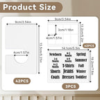 42 Pack Clothing Rack Dividers with 42 Blank Labels & 3 Letter Stickers, White PVC Closet Organizers for Hanging Clothes (2.4 x 1 Inch Labels)