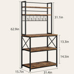 IDEALHOUSE 62in Kitchen Bakers Rack, 31in Coffee Bar Table 5 Tiers, Kitchen Microwave Stand with 6 s-Shaped Hooks, Open Storage Shelves for Spices, Pots and Pans, Rustic Brown