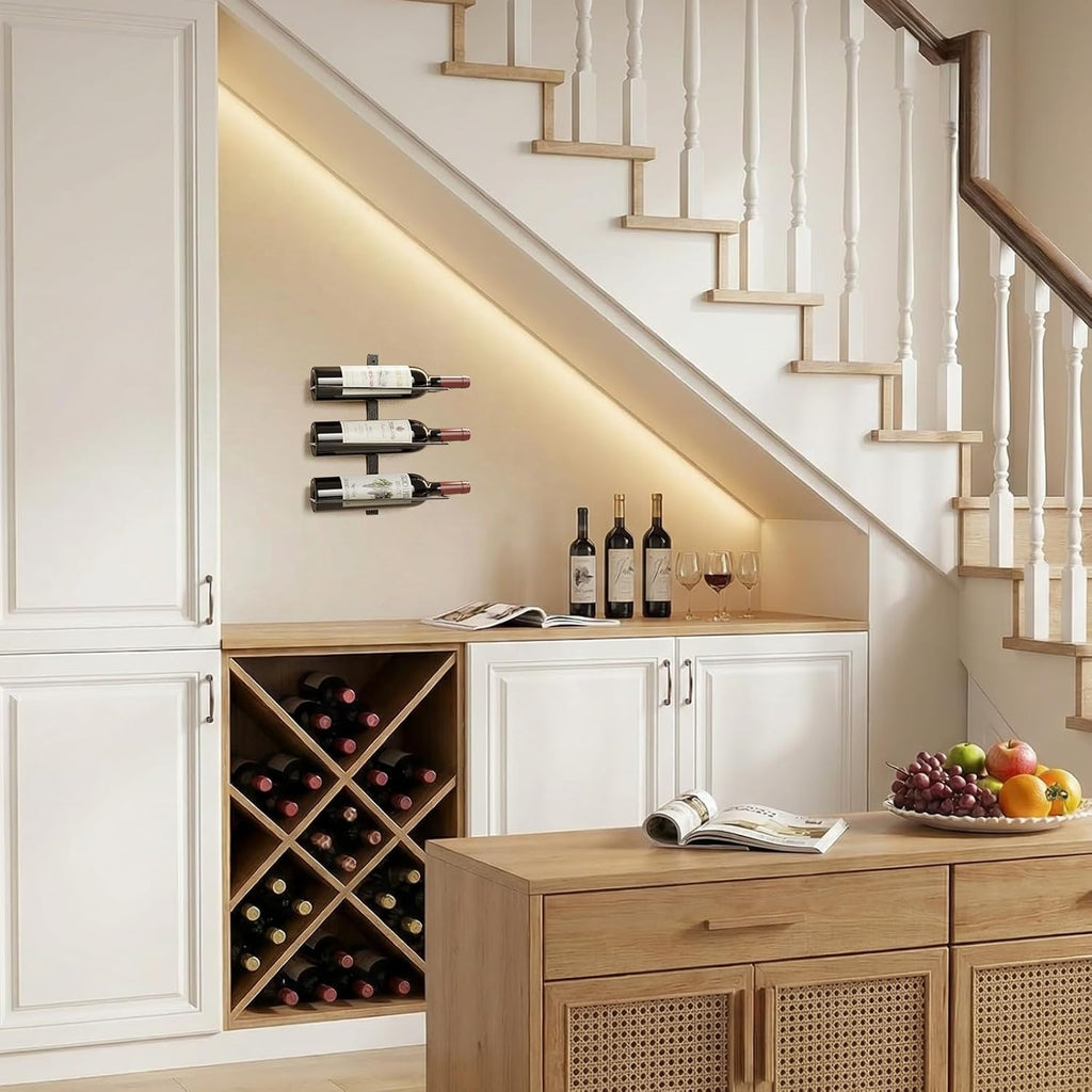 B4Life Wine Rack and Holder Wall Mounted 3 Bottles, Metal Hanging Mount Racks for Wall, Liquor, Champagne for Bottles Storage Home Bar, Cellar and Kitchen, Dining Room (Black, 3 Bottle)
