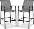 Sundale Outdoor Metal Bar Stool Set of 2, Counter Height Patio Pub Chair with Back, Quick Dry Breathable Sling Tall Barstool for Deck Balcony, Steel - Gray
