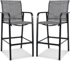 Sundale Outdoor Metal Bar Stool Set of 2, Counter Height Patio Pub Chair with Back, Quick Dry Breathable Sling Tall Barstool for Deck Balcony, Steel - Gray