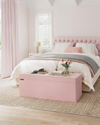 SONGMICS Mazie Collection - Storage Ottoman Bench, Foldable Foot Rest, 15 x 43 x 15 Inches, End of Bed Bench, Storage Chest, Load 660 lb, Living Room, Bedroom, Entryway, Jelly Pink ULSF277R01
