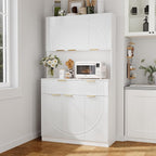 71" Kitchen Pantry Cabinet with Build-in Charging Station, White Modern Kitchen Cabinet Hutch with Drawers & Microwave Stand, Pantry Buffet with Countertop for Dining Room, White
