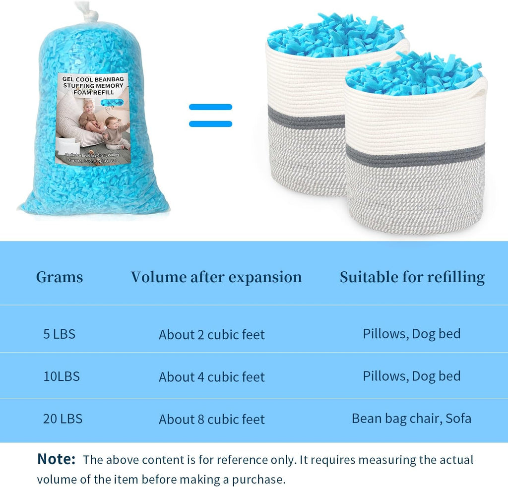 Bean Bag Filler, 10lbs Shredded Memory Foam Filling, Soft Pillow Stuffing Bean Bag Refill Foam for Couch, Cushion, Stuffed Animals, Dog Bed, Arts Crafts