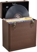 Hododou Vinyl Record Storage Box with Lock Record Organizer Storage for 30+ Single Records 12-inch Water Resistant Collapsible Storage Crate with Lid Handle Mesh Pouch for Valuable Album Collection