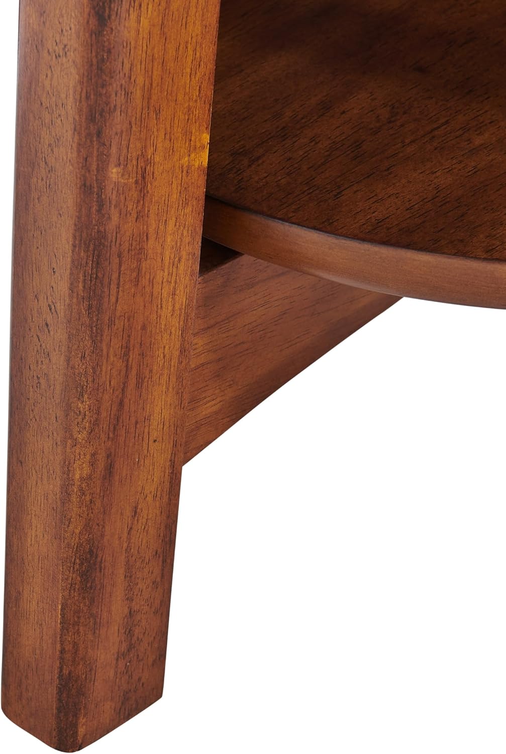 Alaterre Furniture Monterey End Tables – Set of 2 Round Side Tables with Storage Shelf – Mid-Century Modern Nightstand & Accent Table for Living Room or Bedroom (Warm Chestnut)