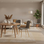 FurnitureR Dining Chairs Set of 4, Fabric Cushion Side Chairs Mid-Back with PU Back and Oak Metal Legs for Kitchen, Dining Room, or Living Area, Grey/Black