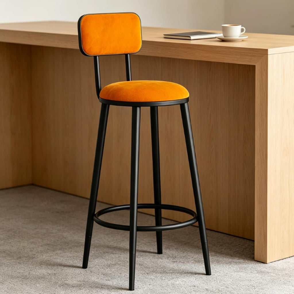 Tall Executive Office Chair, Metal Frame Side Chair, Commercial Stainless Steel Stool, Bar Stools, for Small Spaces Home Bedroom Study(Orange,75cm)
