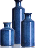 Navy Blue Ceramic Vase Set 3 for Home Decor, Dining Table Centerpiece Farmhouse Fireplace Decor, Living Room Decoration, Bookshelf and Entrance Centerpieces