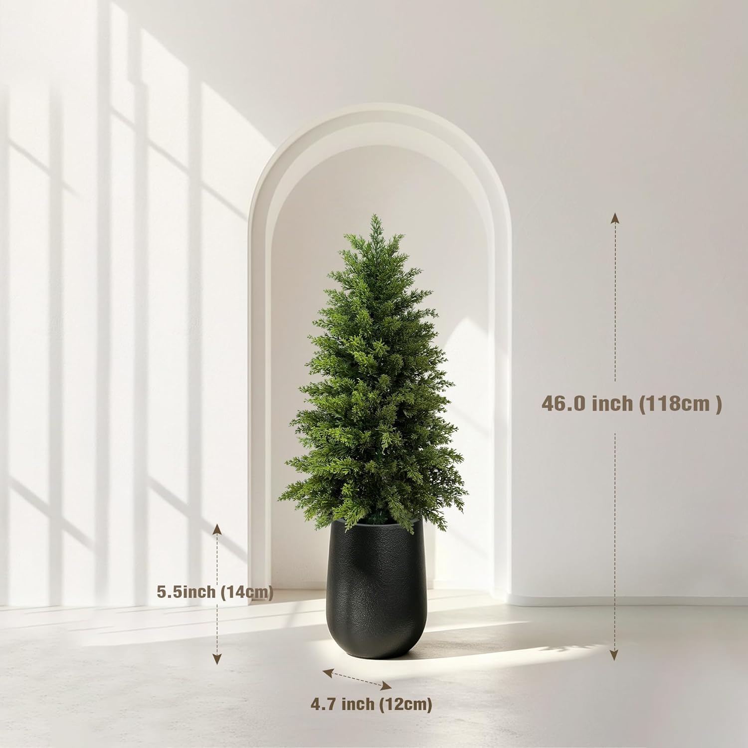 Mavis's Diary 4FT Artificial Cedar Topiary Tree, Set of 2 Realistic Faux Evergreen in Black Bullet Planter + Fillable Water Bag, Indoor Outdoor Fake Cedar for Front Porch Entryway Office Home Decor