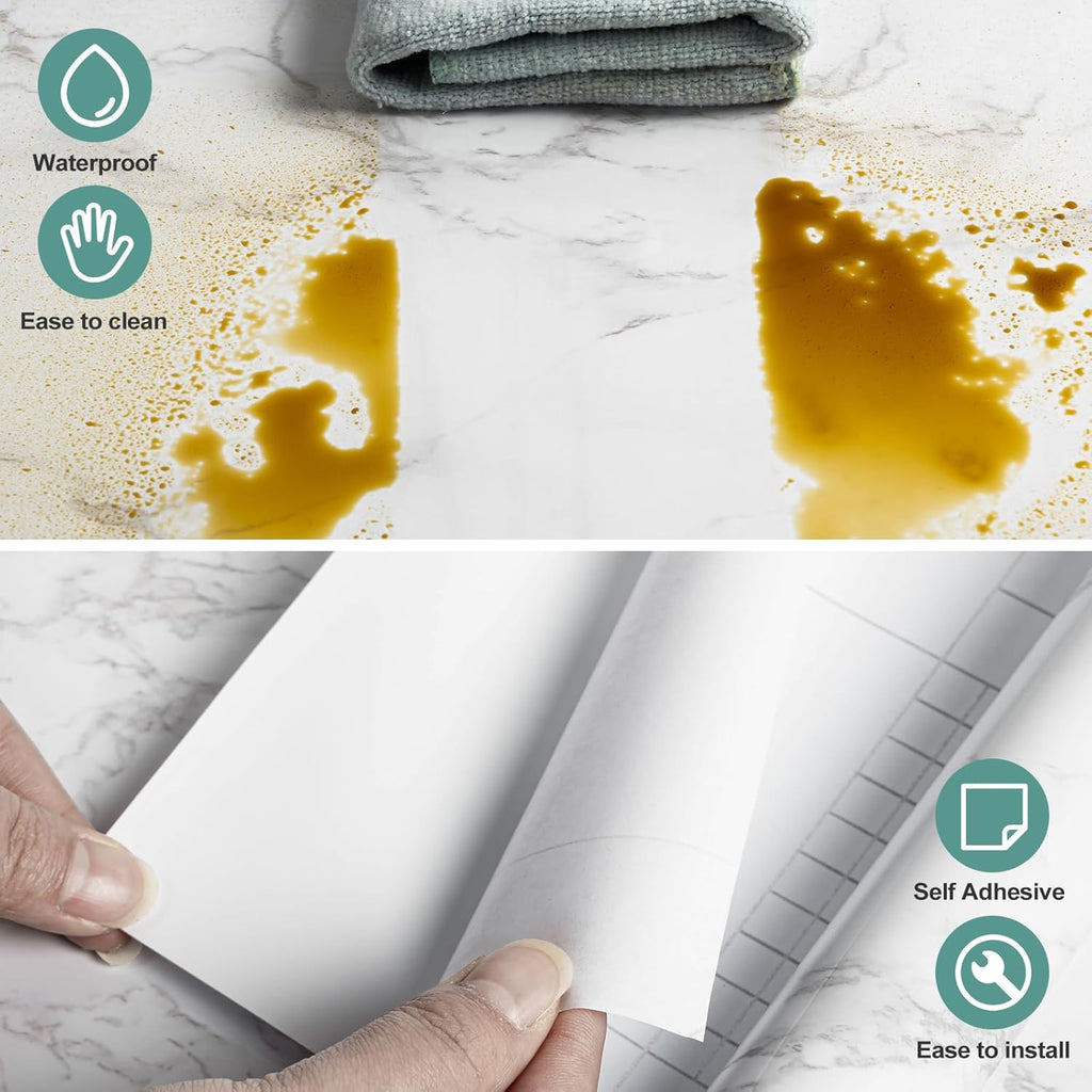 Abyssaly Marble Contact Paper for Countertops, White Gray Faux Marble Wallpaper Peel and Stick, Self Adhesive Removable Waterproof Wall Paper for Kitchen Backsplash 23.6" x 393.7"