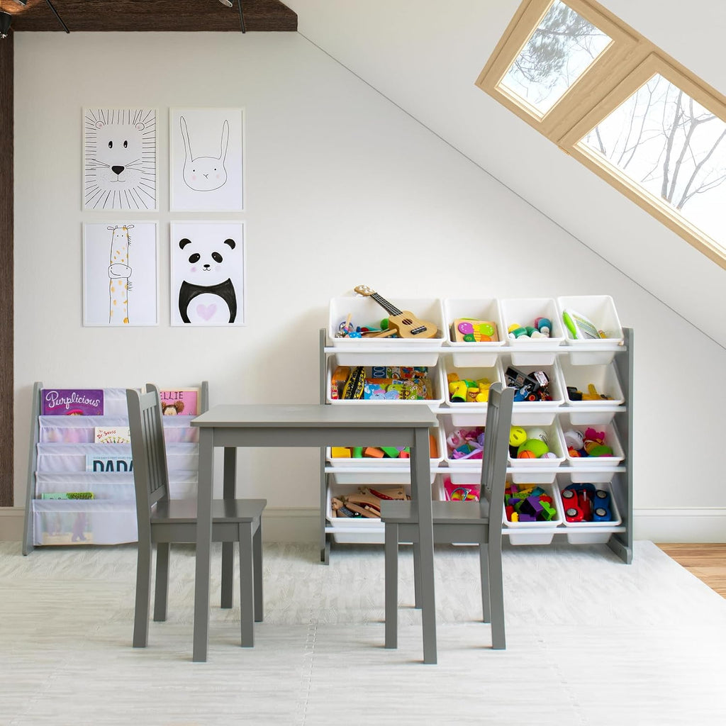 Humble Crew Kids Table and Chair Set, Toddler Activity Table with 2 Chairs for Play, Crafts, Snacks & Learning, Wooden Kids Furniture for Playroom & Bedroom, Grey