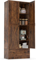 Giantex 72" Tall Kitchen Pantry Cabinet, Farmhouse Wooden Cupboard w/ 2 Doors, Drawer & Adjustable Shelves, Freestanding Versatile Storage Cabinet for Dining Room Living Room Bathroom (Rustic Brown)