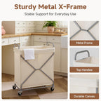 StorageWorks 2-Section Laundry Basket with Wheels, 160L Laundry Hamper with Removable Bag and Handles, Laundry Sorter Cart for Storage and Organizer, Beige