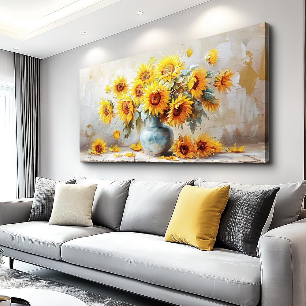 MHARTK66 Canvas Large Flower Field Paintings For Bedroom Wall Art For Living Room Farmhouse Sunflower Wall Decor Vintage Poster Art Prints Artwork For Walls Kitchen Pictures Decorations For Home