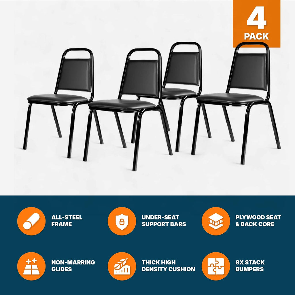 OEF Furnishings OEF9110-B/4 Banquet Chairs Premium Commercial Seating (4 Pack, Vinyl, Black, Black Frame)