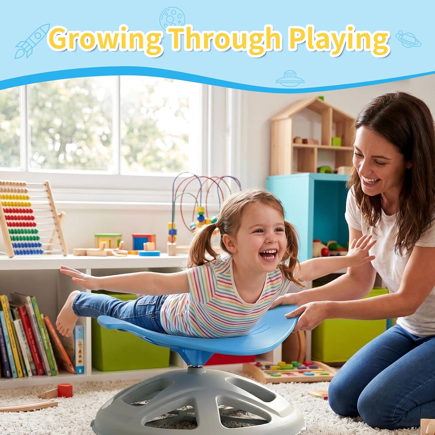 Sensory Spinning Chair for Autistic Kids, Stingray Swivel Sit and Spin Toy | For Toddlers with Autism & ADHD, Upgraded Anti-Slip Base, 360° Rotation, Balance Training, Body Coordination, 220 lb Cap