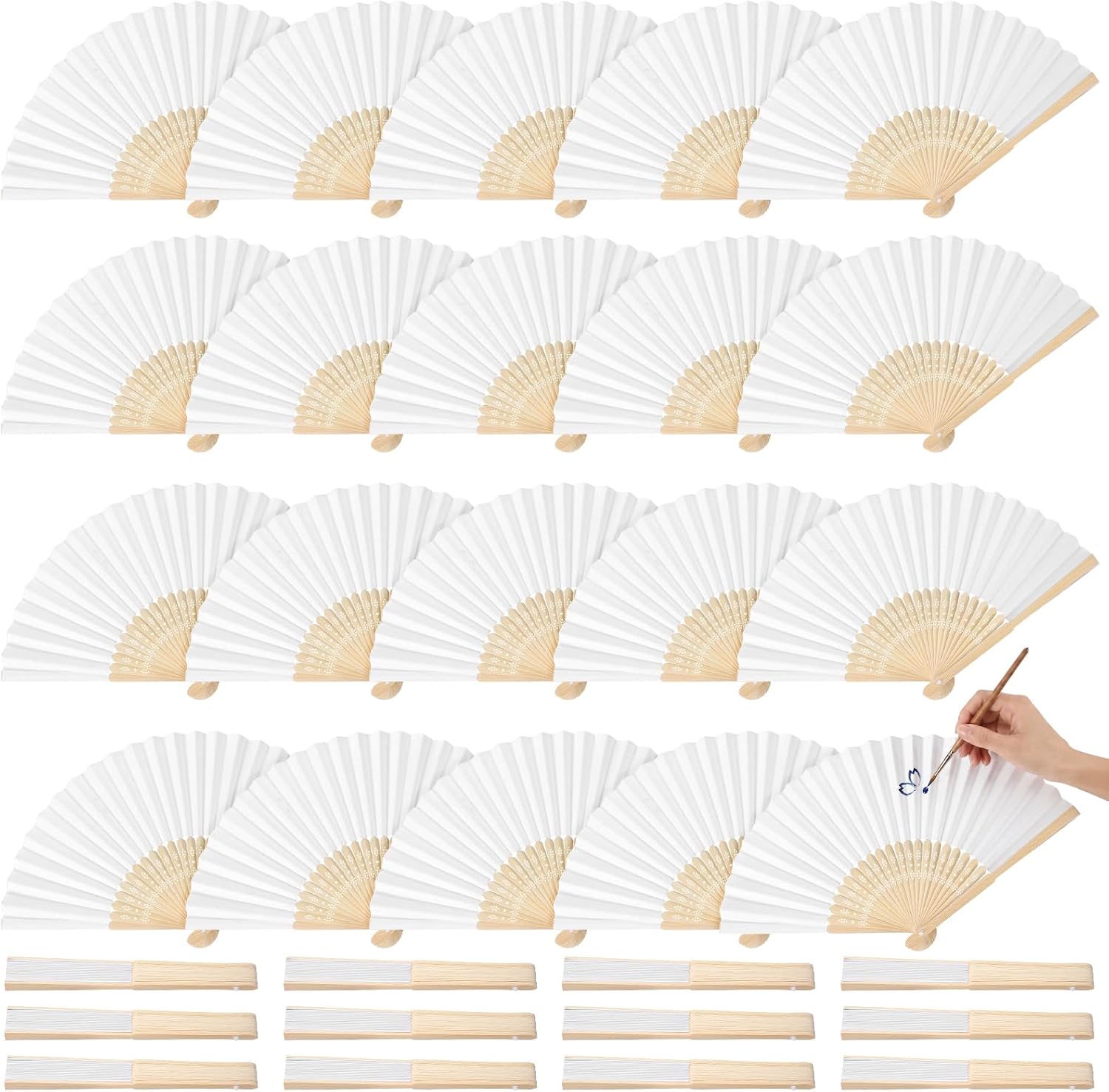 28pcs White Paper Folding Hand Fans,8.3 Inch Bulk Paper Fans Foldable Handheld Fan for Women, Wedding Party Favors, DIY Crafts, Photography Props