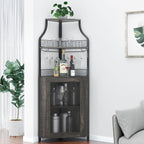 GAOMON Corner Wine Bar Cabinet with Large Storage Space and Removable Wine Rack, Coffee Bar Cabinet with Glass Holder and Mesh Door, 4-Tier Liquor Cabinet Bar, Dark Wood