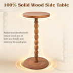 Round Side Table, Rubberwood Small Drink Table, Solid Wood Coffee Table with Pedestal Accent for Small Spaces in Living Room, Bedroom, Sofa Couch, Corners (Brown, Round)