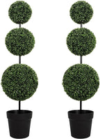 VIVATREES 3FT UV-Resistant Artificial Triple Ball Boxwood Topiary Set of 2, All-Weather Outdoor & Indoor Decor for Garden, Porch, Entryway